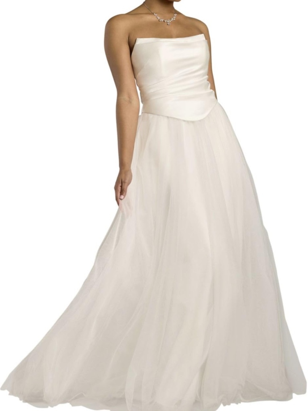 NWT David's Bridal Strapless Satin and Tulle Ball Gown Wedding Dress, Size 14